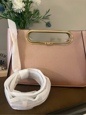 Michael Kors Rose Gold Saffiano Shoulder Bag with Gold Hardware